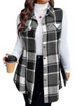 Mina Self Flannel Vest for Women 2024 Fall Plaid Lightweight Long Fashion Casual Elegant Jacket with Pockets, Black White, Large