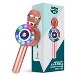 CUQOO Round 3 in 1 Wireless Bluetooth Karaoke Microphone in Rose Gold – Smartphone Compatible Handheld Mic Speaker Machine | Kids Microphones for Singing with Dancing LED Lights & Record Function