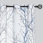 FMFUNCTEX Semi Sheer Linen Curtains, Blue and White Curtains 63 Inches Long for Bedroom, Tree Branch Pattern Print Drapes for Living Room, Light Filtering Privacy Grommet Window Curtains 2 Panels