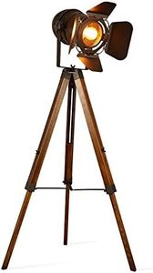 Decoluce Vintage Tripod Floor Lamp,Nautical Teatre Retro Spotlight,Industrial Decor Wooden Light Fixtures,Cinema Movie Props,(Without Edison Light Bulbs)