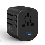 Ceptics Universal Travel Adapter, 3 in 1 International Travel Adapter, Universal Adapter Plug Socket,2 X USB, Max Fast Charging,Lifetime Limited Warranty,Black