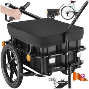 tectake® Remolque para Bicicleta 2 en 1, Uso como Remolque Bicicleta y Carrito de Mano, Gran Espacio de Almacenamiento, Lona Protectora, neumáticos llenos de Aire, Soporte Plegable - Negro