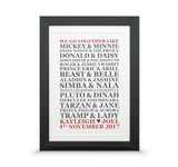 Famous Disney couples personalised wedding gift print/Disney Anniversary gift/Disney Civil partnership present/Disney Valentines day gift **CHOICE OF COLOUR** VA108