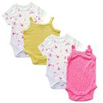 TuddyBuddy Baby Girl's Cotton Pack of 4 Bodysuits (Preemie Girl, 2 Cami + 2 Half Sleeves)