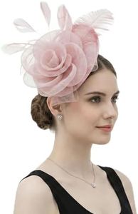 Litter Star Women Fascinators Pink Hat Elegant Mesh Feather Headband with Clip Kentucky Derby Hat for Tea Party Cocktail Events (Sinamay-Pink)
