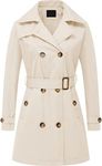 Chrisuno Women's Double Breasted Trench Coats Mid-Length Belted Overcoat Long Dress Jacket with Detachable Hood, White, Medium