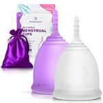 EcoBlossom Reusable Menstrual Cup Set - The Most Reliable Medical Grade Silicone Period Cups - Comfortably use for 12 Hours (2 Regular Cups)