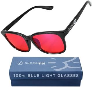 Sleep ZM 100% Blue Light Blocking Glasses for Women + Men - Better Sleep + Anti Eye Strain Protection - Computer Screens & Gaming - Black Wayfarer - 100% Night-time Max Red Lens + Foldable Case