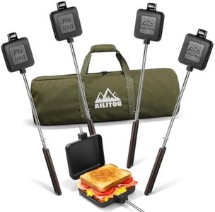 AILITOR Hobo Pie Maker for Camping 4-Pack, Mountain Pie Maker Cast Iron with Storage Bag