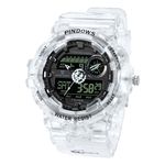 PINDOWS Resin Watch For Men, Digital Sports Watch Outdoor Waterproof Military Digital Watch Led Screen Large Face Dual Time Stopwatch Alarm, Band_White, Dial_Black