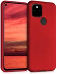 kwmobile Case Compatible with Google Pixel 5 Case - Soft Slim Metallic TPU Silicone Cover - Metallic Dark Red