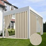 HolidayIdeas 4 Panels Linen Outdoor Curtains for Patio Waterproof Cream Outside Curtains 120 inch Long-Indoor/Outdoor Gazebo Wide Curtains Weatherproof, Privacy for Pergola, Porch, Cabana 110"x120"