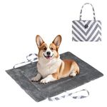 Pawsee Waterproof Portable Dog Settle Mat, 80 x 60 CM Foldable Dog Travel Mat, Washable Camping Dog Bed for Car Boot, Small Roll Up Pet Mat, Grey Wave