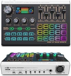 XTUGA X9 Audio Interface Mixer with 4 Voice Changer Rechargable Podcast Audio Interface Mixer with RGB, Audio Interface XLR Microphone Interface, 16 Sound Effects, EQ Control, 48V Phantom Power