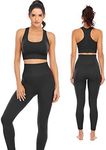 Workout Sets for Women 2 Piece High Waisted Seamless Leggings with Padded Sports Bra Sets Yoga Outfit Jogging Gym Clothes, Black Crop Top, Medium