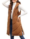 Xukk Puffer Vest for Women Long Down Waistcoat Hooded Coat Quilted Jacket Loose Thick Winter Zip Vest Gilet Outdoor Pockets