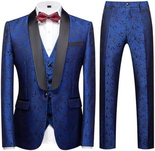 KUDORO Costume Homme 3 pièces Mariage Business Slim Fit Smoking Simple Poitrine à Un Bouton, Men Suits 3 Piece Bleu pour Fête Confort Elégant Blazer Veste et Pantalon Gilet(Bleu,XL)