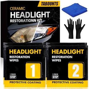 TABOUNTS Headlight Restoration Kit,Headlight Restoration Wipes - 3-Step Cleaning System, Removes Yellowing & Oxidation, Restores Clarity, Long-Lasting UV Protection for Safer Night Driving (1)