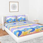 Filymore Good nignt Bedsheet Made with Microfiber Wrinkle Free Soft Hypoallergenic | Floral Printed Double Bed Queen/King Size for Kids (90x90 Inches/Boys Girls Room)(SkyBlue)