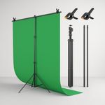 Boosty® 6x9ft Green Screen T-Shape Background Kit 1PC 6.5FT x 9FT T-Shape Backdrop Stand, 2PCs Spring Clamps Essential Kit for Photography Videography Youtubers Instagram