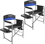 KingCamp Camping Directors Chairs Supports 400 Pounds for Adults, Padded Folding Portable Camping Chair with Side Table, Storage Pockets Blue (2-Pack)