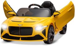 Hetoy 12V Kids Ride On Car, Licensed Bentley Bacalar Electric Vehicles w/Parent Remote Control, Scissor Door, Suspension, 3 Speeds, LED Lights, Horn, Battery Powered Ride on Toy for Boys Girls, Yellow