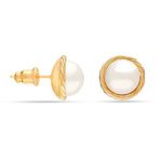 Amazon Brand - Nora Nico 925 Sterling Silver BIS Hallmarked Jewelry Gold-Plated Freshwater Pearl Stud Earrings for Women and Girls