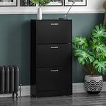 Vida Designs 3 Drawer Shoe Cabinet Cupboard Shoe Storage Organiser Pull Down Wooden Furniture Unit (Black)