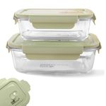 The Better Home Borosilicate Glass Lunch Box | Tiffin Box for Office for Men Women |Lunch Box for Women School Kids |Microwave Safe Leak Proof Airtight Lunch Boxes (Green) (680ml & 1040ml)