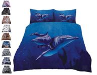 3D Animal PRINTED DUVET COVER SET -Wildlife Theme Pattern Comforter Reversible Bedding Cover Sets + Pillowcase - Soft Quilt Bedding Pure Natural Cotton Virgin Polyester (Blue Water Dolphin, Double)