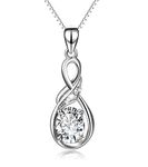 AMDXD Women's 925 Sterling Silver Cubic Zirconia Infinity Pendant Necklace, 27.3 mm x 10 mm Box Chain 45 cm Gift Idea for Women or Birthday