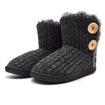 KuaiLu Womens Slipper Boots Knitted Winter Warm Comfy Memory Foam Ladies Bootie Slippers Women Comfort fluff Plush Faux Fur Lined Bedroom House Ankle Slippers Indoor Outdoor Rubber Sole Black 3-4 UK