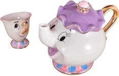 AMERTEER NEW Beauty and The Beast Mrs. Potts and Chip Teapot & Cup Set, Sculpted Ceramic Mrs. Potts TeaPot & Mugs Gifts Set