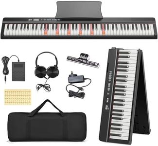 UMOMO 88 Key Folding Digital Piano with Lighted Up Keys, Full Size Semi-Weighted Keyboard Piano with MIDI, Electric Portable Piano for Beginner with Sustain Pedal, Carrying Bag, Earphone, Black