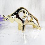 SATYAM KRAFT 1 Pcs Golden Bull Ceramic Showpiece miniature animal figurine For Home Decor, Statue, Living Room, office, Bedroom Decorative Gift Item, Table decoration items, Diwali Gifting (Pack Of 1)