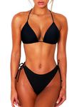 OZICERD 2 Piece Bathing Suits for Women Sexy Swimsuits String Bikini Tops Full Coverage Bottoms Bikini Sets Black L