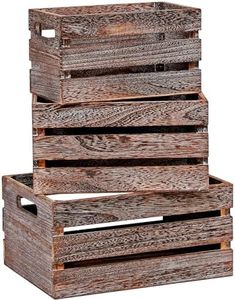 HZYSLYJ Decorative Wood Crates Nesting Boxes Wooden Storage Container-Wooden Crate,Rustic Wood Boxes for Storage,Display,Decor Boxes-Brown Set of 3