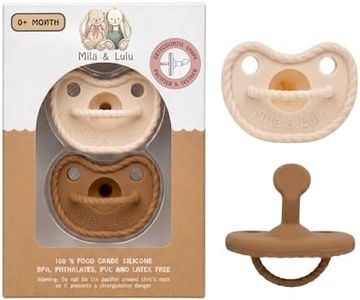 Mila & Lulu Orthodontic Silicone Pacifiers (Set of 2) – 100% Food-Grade, One-Piece Design, Soft Orthodontic Nipple, Airflow Shield, Multi-Use Pacifier & Teether for 0+ Months - Hazel/Beige