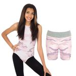 IKAANYA Girls/Women Combo - Sleeveless Leotard and matching shorts - Ideal for Gymnastics, Dance, Yoga, Acrobatics or Performance (Camouflage, 10-11 Years)