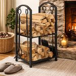 Homezone Log Store Indoors 2-IN-1 Firewood Log Rack, 2 Tier Wood Storage for Fireplace with Log Burner, Outdoor Metal Firewood Log Holder & Accessories Tools Brush Shover Poker Tongs