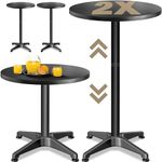 CASARIA® 2x 2in1 Height Adjustable Bar Table | 70 x 115 cm Aluminum Stainless Steel Round Weatherproof Outdoor Indoor Camping Bistro Table | Garden Balcony Patio Furniture | Black