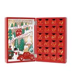PIONEER-EFFORT Christmas Wooden Advent Calendar Book with Drawers for Adults Kids Christmas Countdown Decoration with LED Lighting (Red-001)