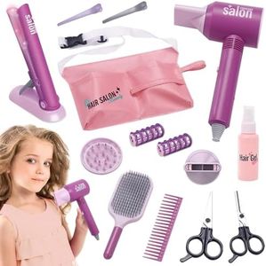 Set Parrucchiera Bambina,14 Pezzi set di Bellezza per Parrucchiere e Cosmetico Include Trucco Finto e Accessori per Capelli,set da Gioco Parrucchieri per Bambini 3 4 5 6 7 Anni.
