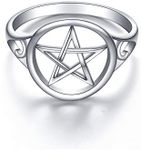 S925 Sterling Silver Pentagram Amulet Pentacle Star Moon Witch Ring for Women Men, 6, Metal, Cubic Zirconia