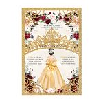 DreamBuilt 5x7.2 inch 50PCS Blank Gold Glitter Quinceanera Invitations Kit Laser Cut Hollow Crown Pocket Quinceanera Invitation Cards with Envelopes for Bridal Shower Quincenera Birthday Invite