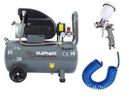 Elephant Air Compressor 30 L 2 HP AC30C with Paint Spray Gun PF-01, 1.3 mm and PU Pipe 10 m Coil