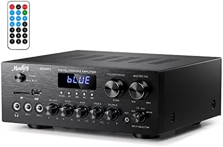 Moukey Home Audio Amplifier Stereo Receivers with Bluetooth 5.0, 400W 2.0 Channel Power Amplifier Stereo System w/USB, SD, AUX, RCA, MIC in w/Echo, LED for Karaoke, Home Theater Speakers - MAMP1