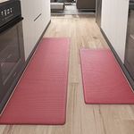 Color G 2 Piece Kitchen Mats Rug Set, Anti Fatigue Standing Mat Area Rugs Waterproof Leather, Non-slip, Oil Resistant Floor Mats for Kitchen, Office (44 x 75 cm + 44 x 150 cm, Red)