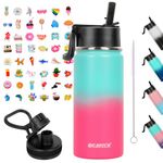 Kids Water Bottle with Straw,16oz BPA-Free Leakproof Stainless Steel Sport Water Bottle with 2 Lids,Includes 100pcs Toddler Insulated Water Bottle Stickers for Boys and Girls School