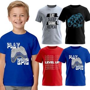 BROOKLYN VERTICAL 4-Pack Boys Short Sleeve Crew Neck T-Shirt with Chest Print | Soft Cotton Sizes 6-20 (Combo A, L-14/16)